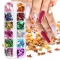 12 cells Holographic Nail polish glitter maple leaf flame sequin autumn