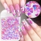 Holographic Laser Nail Glitter Sequins Blue and Pink Color Heart Shape Mixed Size Nail Flake Gel Polish